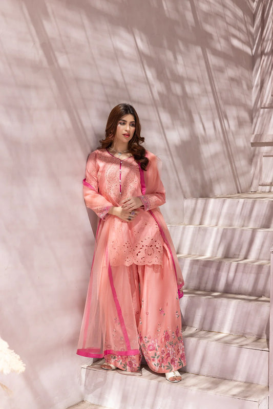 NF-5899 Peach Lawn Farshi 3pc Stitched Suit (Pre-Order)