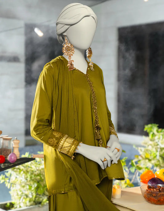 GREEN SILK DYED 3PC STITCHED (PRE-ORDER)