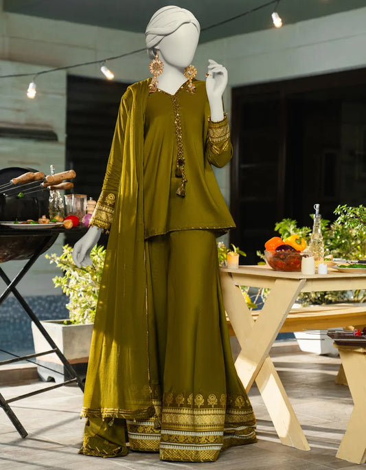 GREEN SILK DYED 3PC STITCHED (PRE-ORDER)