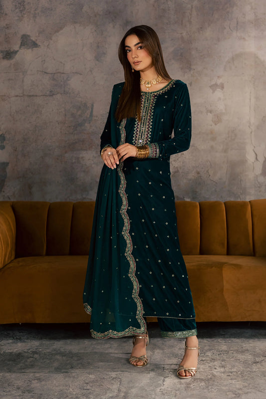 Cyan Westeria 3Pc - Velvet Formal Dress (Pre-Order)