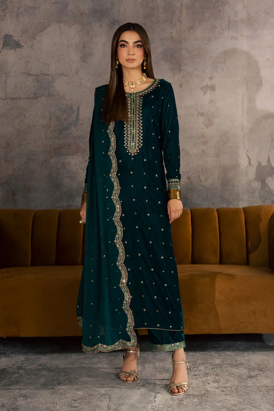 Cyan Westeria 3Pc - Velvet Formal Dress (Pre-Order)