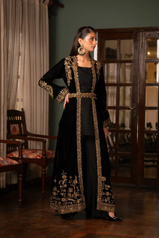 NF-6366 Black Velvet Stitched Coat (Pre-Order)