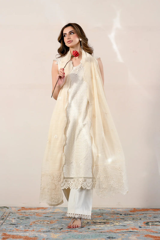 IVORY LUXURY EMBROIDERED LAWN 3PCS SET (NPA3-26417) - READY TO WEAR