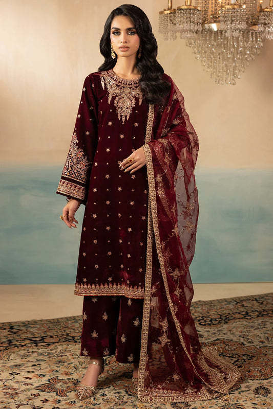5667-SKY EMBROIDERED VELVET UNSTITCHED (PRE-ORDER)