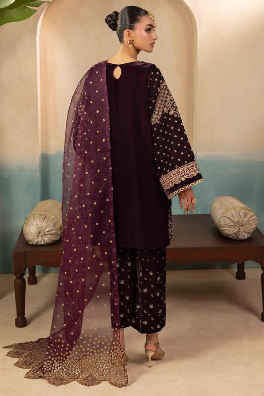 5668-CORAL EMBROIDERED VELVET UNSTITCHED (PRE-ORDER)