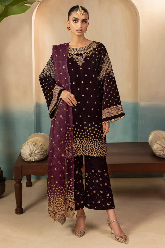 5668-CORAL EMBROIDERED VELVET UNSTITCHED (PRE-ORDER)