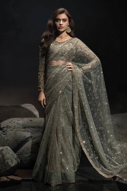 3-PC Embroidered Net Saree STM-5-04 (Pre-Order)