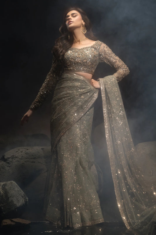 3-PC Embroidered Net Saree STM-5-04 (Pre-Order)