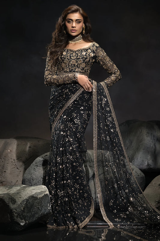 3-PC Embroidered Net Saree STM-5-05 (Pre-Order)