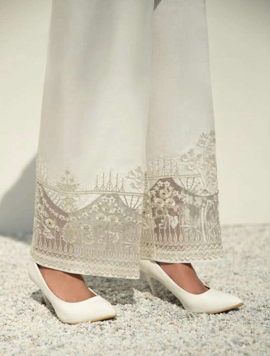 Baroque Embroidered cotton trouser White ( In stock)