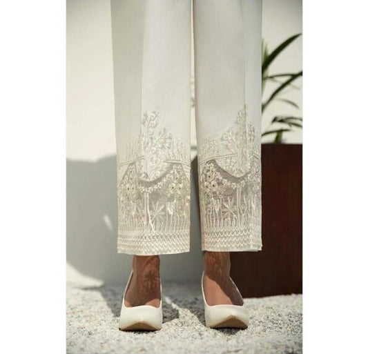 Baroque Embroidered cotton trouser White ( In stock)