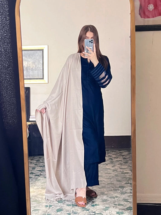 Velvet Navy Blue Dress with Shawl (Pre-Order)