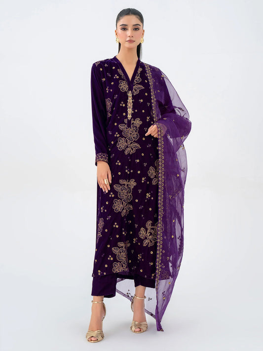 3 Piece Velvet Suit-Embroidered Pret (Pre-Order)