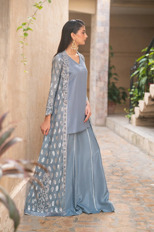 NF-6540 Grey Jacquard Stitched Coat with Inner (Pre-Order)