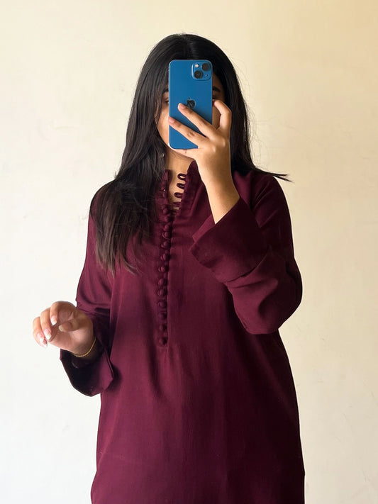 3 PIECE – SILK KARANDI MAROON DRESS (Pre-Order)