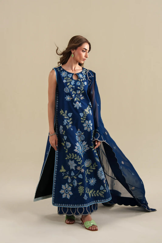 DEEP BLUE LUXURY EMBROIDERED 3PCS SET (NPA3-26426) - READY TO WEAR