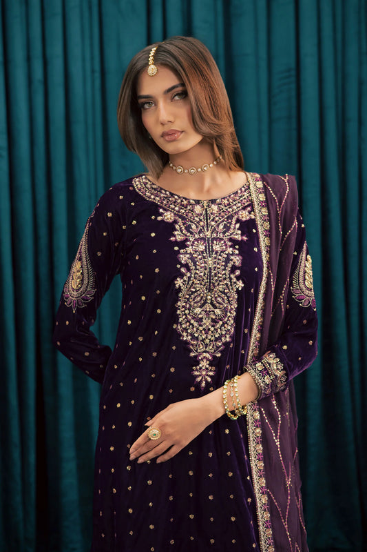 Plum Frost 3Pc - Velvet Formal Dress (Pre-Order)