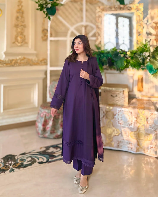 3 Piece - Slub Khaddar Purple Dress (Pre-Order)