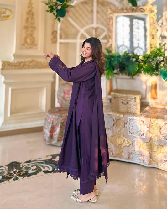 3 Piece - Slub Khaddar Purple Dress (Pre-Order)