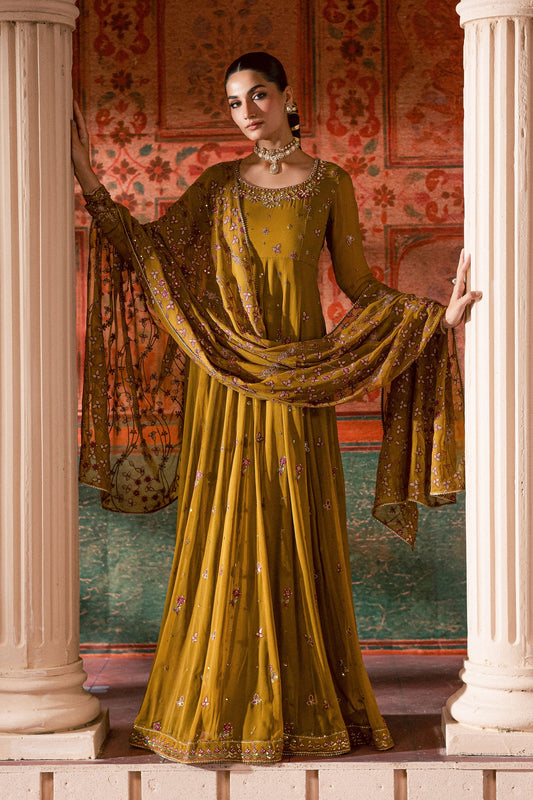 Ochre Elegance 3Pc - Chiffon Wedding Frock (Pre-Order)