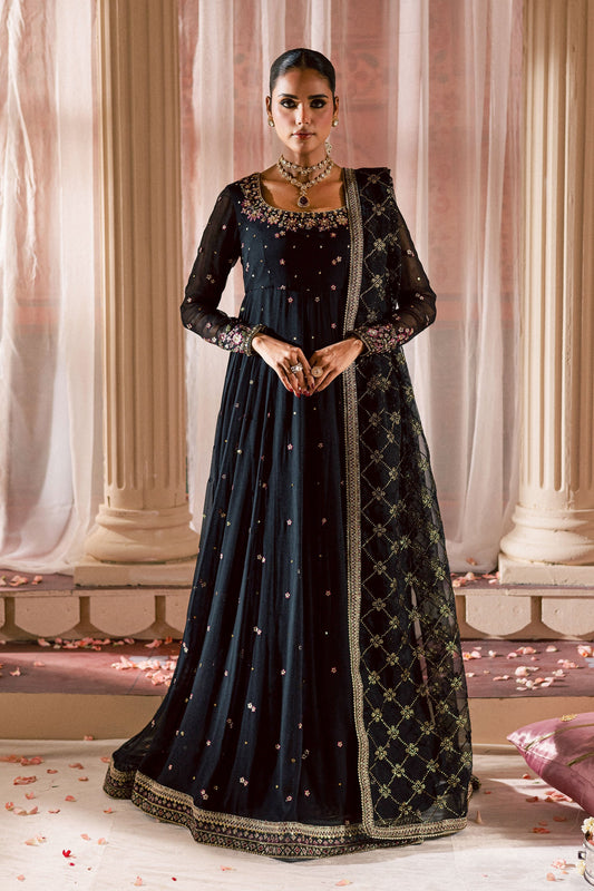 Siyah Mehmal 3Pc - Chiffon Wedding Frock (Pre-Order)