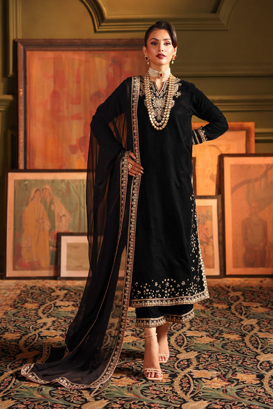 3-PC Embroidered Velvet Shirt with Embroidered Chiffon Dupatta and Trouser VVT-5-16 (PRE-ORDER)